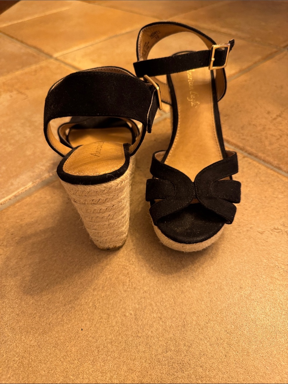 American Eagle Outfitters Black Suede Espadrille Wedge Sandals with Bow
